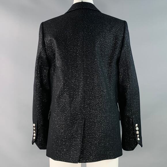 M Venus Sparkle Black Silver Wool Blend Peak Lapel Jacket Blazer - Picture 3 of 6